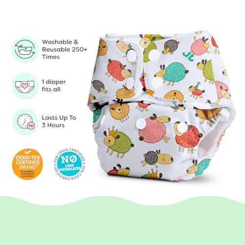 Image of BASIC Reusable Cloth Diapers | New Trimmer Version | Adjustable, Washable & Rash-Free | Includes Absorbent Pad with Dry Feel Layer | Fits 3M-3Y (5-17kg) | Certified & Comfortable for Babies