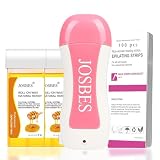Roll On Wax, Honey Wax Roller Kit for Sensitive Skin,Roller Waxing Kit Include Portable Wax Warmer with 2 Wax Roller Cartridge Refill 100 pcs Non-Woven Wax Strips for Legs Arms and Underarm Pink 100ml