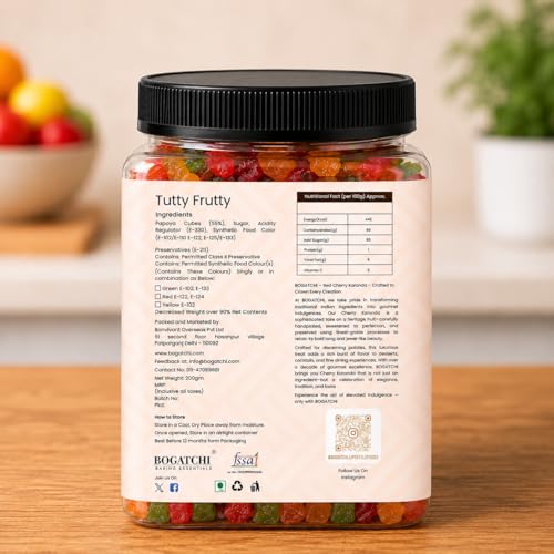Image of BOGATCHI Mixed Tutti Frutti 200g with Free Measuring Spoon | Multicolor Cake Decoration Sprinkles | Ideal for Cakes, Cookies, Ice Cream, Desserts & Baking | Delicious Fruit Flavored Toppings