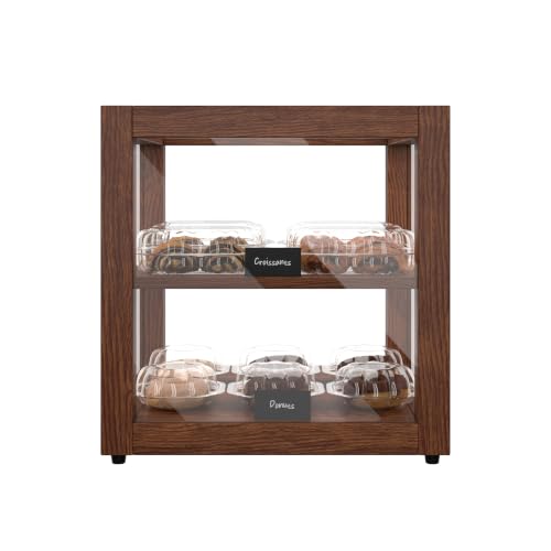 Image of KoolMore 15 in. Dark Wood Countertop Open Back Dry Bakery Display Case, Pastry, Cake and Bread Display with Tempered Glass