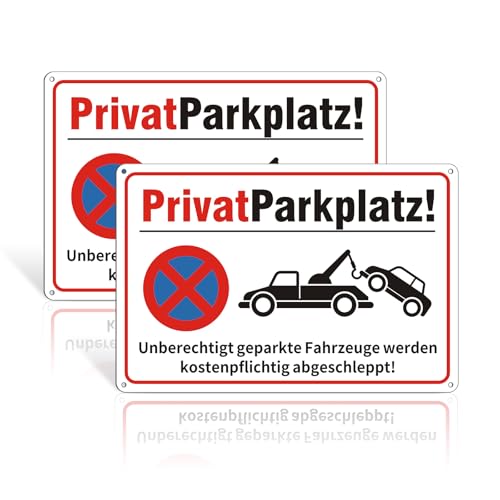 PrivatParkplatz Schild 30x20cm,Parken Verboten mit Abschlepphinweis, Reflektierende Aluminiumplatte UV-beständig & Rostfrei,Warnschild für Private Grundstücke, Parkverbot, Einfahrt & Hof（2 Stück）