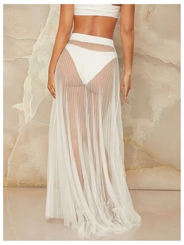 Verdusa Women's Mesh Sheer Lightweight Maxi Skirt A Line High Waist Flare Flowy Skirts2