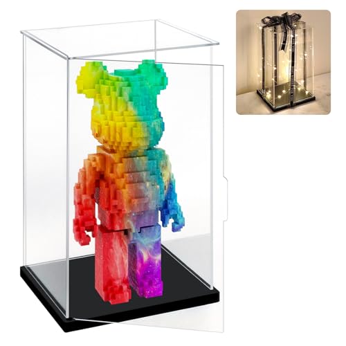 LANSCOERY Clear Acrylic Display Case with Ribbon, Assemble Vertical Display Box Stand with Thick Black Base, Dustproof Showcase for Collectibles Memorabilia Figurines (7.9x7.9x11.8inch; 20x20x30cm)