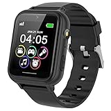 PTHTECHUS Kinder Smartwatch Telefon - Smartwatch Kinder Uhr Telefon Anruf Mit SOS Schrittzähler Videorecorder Taschenlampe MP3-Musik 7 Spiele Wecker, Geschenke für Mädchen von 6-10 Jahren, Schwarz