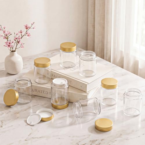 Image of Norme 24 Pcs 6 oz Glass Jars with Lids Cosmetic Jars, Clear, Gold