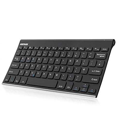 Arteck Bluetooth Keyboard, Stainless Steel Universal Portable Wireless Bluetooth Keyboard for iOS, Android, Windows Tablet PC Smartphone Built in Rechargeable 6 Month Battery Cover