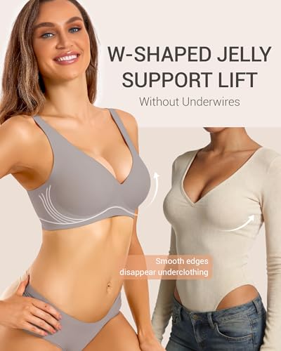 Image of Gailife Deep V Jelly Bras for Women No Underwire Wireless Seamless Push Up Bra Comfort Support Plunge Bralette Full Coverage