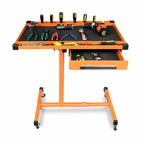 Image of A A IN LT018 Heavy Duty Adjustable Work Table with Drawers, Rolling Tool Tray with Wheels of 220lbs Capacity