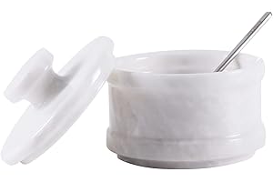 Radicaln Marble Salt Cellar White 4.0 Inch: Salt Bowl With Lid and Spoon
