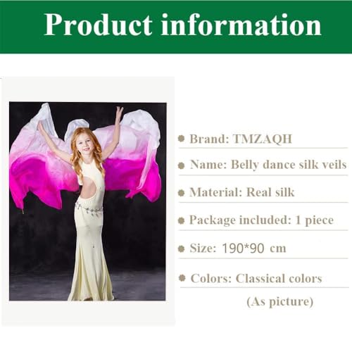 TMZAQH Girls Hand-Made Silk Belly Dance Veils Belly Dance Hand Scarves Gradual Colors 190 * 90cm.2