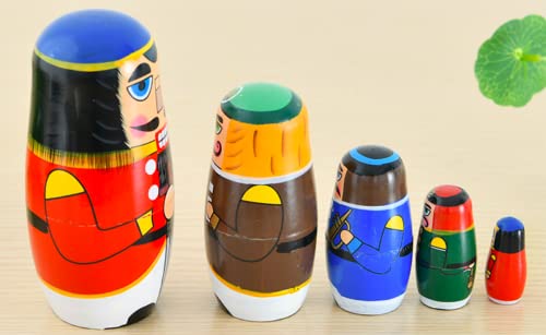 Kakeah Nutcracker Nesting Dolls Wooden Matryoshka Russian Doll Handmade Stacking Toy Set 5 Pieces For Kids #TOP2