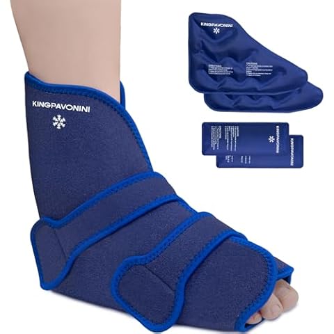 KingPavonini Ankle Foot Ice Pack Wrap for Sprained Ankle and Surgery Recovery, Reusable Gel Ice Packs for Feet Injuries, Plantar Fasciitis, Achilles Tendonitis, Hot/Cold Therapy (1 Wrap+4 Gel Packs) Cover