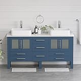 63' Blue Wood & Porcelain Double Sink Vanity Set, Chrome Faucets- Connor