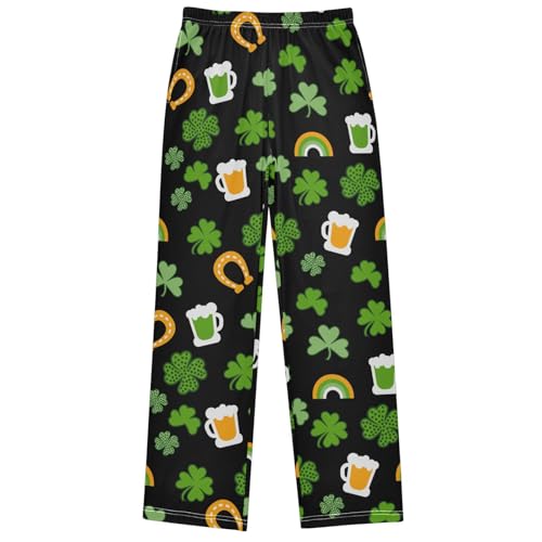 Boy's Pants St Patricks Day Clover Rainbow Jogger Pants Elastic Waist Long Bottoms Trousers with Pockets 6-14 Years
