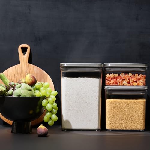 Image of OXO Steel POP Container Small Square Short (1.1 Qt /1 L) - Airtight Food Storage - Ideal for Brown Sugar, Tea,Grey