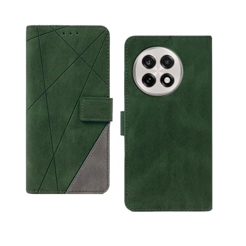 Image of amazon basics OnePlus 13R 5G Flip Cover | Card Pockets Wallet & Stand | Flip Cover for OnePlus 13R 5G (Green with Grey)