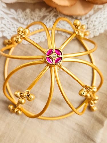 Image of Hair Bun Cage Accessory for Women | Handcrafted Brass Juda Cover with Stick | Anti-Tarnish Traditional Hair Accessory for Wedding & Festive (Ghungroo Hair Bun (Golden))