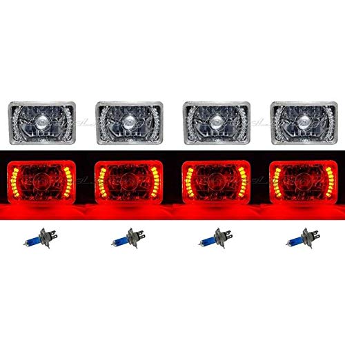 Octane Lighting 4X6 Red Led Halo Projector Halogen Headlight Headlamp Bulbs Crystal Clear Set #TOP15