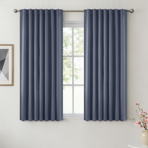 Image of ANRODUO Stone Blue Back Tab Blackout Curtains 72 Inch Long 2 Panels