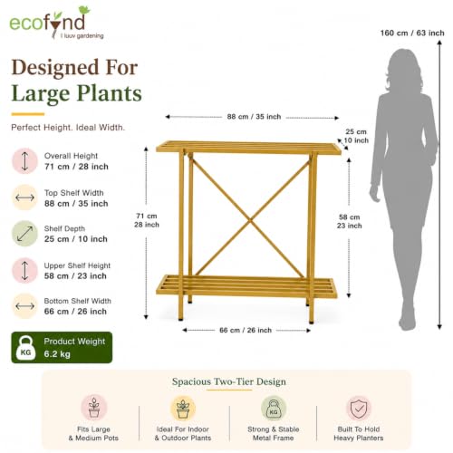 Image of ecofynd Adam Plant Stands for Outdoor Balcony, Flower Pot Stand for Indoor Plants, Large Metal Planter Stand for Living Room, home decor, Indoor & Outdoor plants, 2 Tier (35 Inch, PS029-GO)