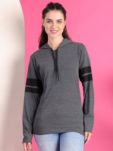Image of Mack Jonney Cotton Blend Full Sleeve T-Shirt with Hoodie for Women-VJ-FSTWH-02