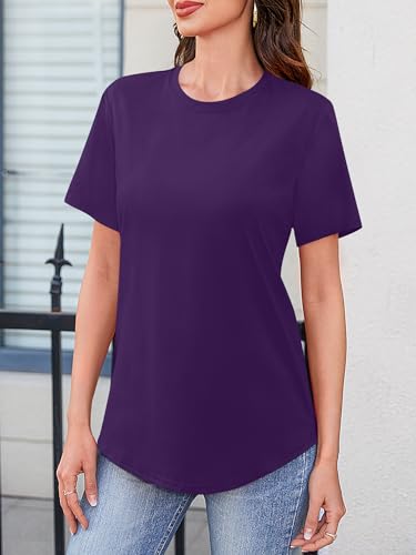 Image of Elesomo Womens Shirts Casual Crew Neck Short /Long Sleeve Tunic Tops Tees