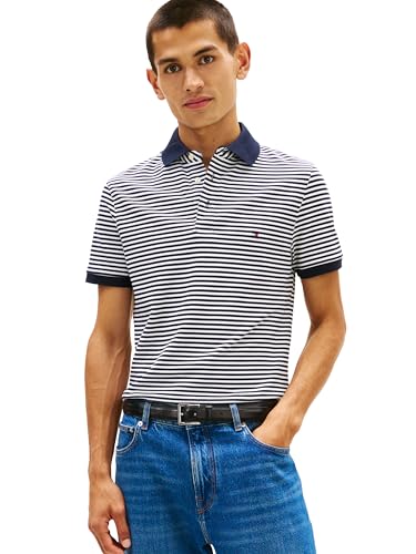 Image of Tommy Hilfiger Men's Short Sleeve Polo Shirts in Slim Fit with Stretch and Organic Pique Cotton