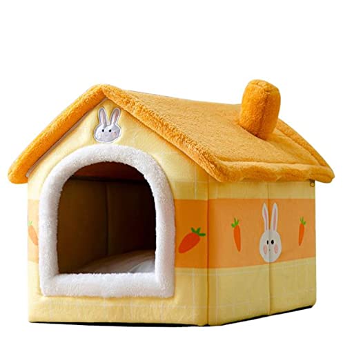 犬 猫 ペットハウス 犬ハウス ペットベッド 犬用 ハウス ペットハウス 春 秋 冬 分解して洗えます 小型犬 犬小屋 室内用 おしゃれ (イエローウサギ S)