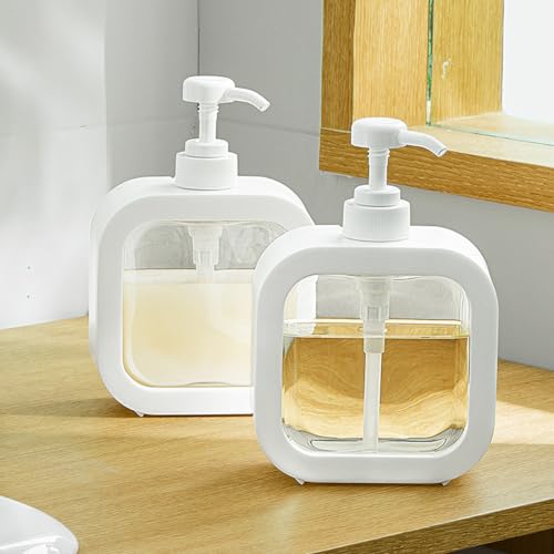 Image of Hand Soap Dispenser for Bathroom, Modern Dish Soap Dispenser for Kitchen Sink, Liquid Soap Container with Pump, Clear Plastic Soap Pump Bottles (2 Packs,17oz, White)
