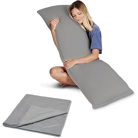 Snuggle-Pedic Body Pillow for Adults w/Grey Pillowcase- Pregnancy Pillows w/Shredded Memory Foam - Firm Maternity Side Sleeper Pillow for Adults - Long Cuddle Pillow for Bed - 20x54 Full Body Pillow Cover