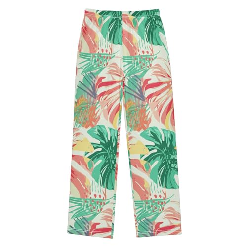 J JOYSAY Tropical Monstera Fronds Ivory Pajamas Pants Soft Long Pajama Bottoms Lounge Sleep Pants Size S-XL