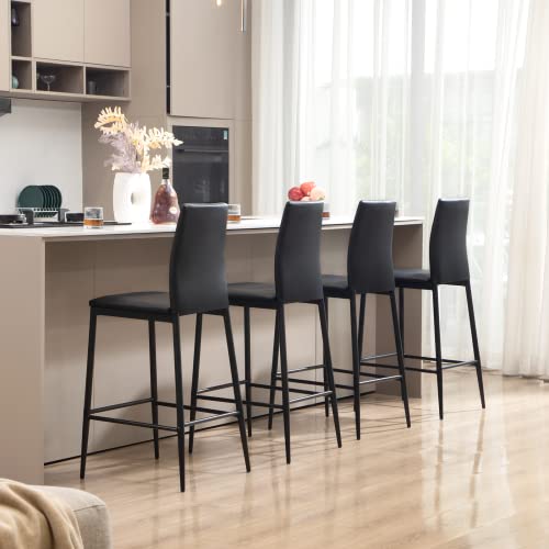 Black Bar Stools Set Of 2 - Faux Leather Barstools, 26 Inch Counter Height Bar Stool, Modern Bar Chairs With Back, Kitchen Island Chairs, Upholstered Bar Stools For Kitchen Counter, Easy Assembly #TOP5