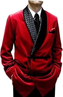 Men's Smoking Quilted Jacket Red Velvet Blazer Hosting Evening Dinner Party Wear Coat Blazers