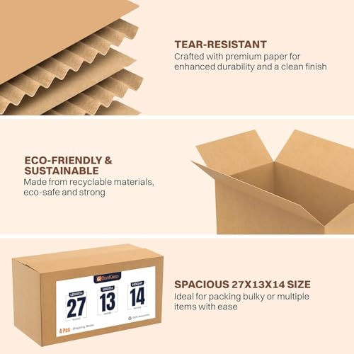 Image of BonKaso 5 Ply Corrugated Boxes for Packaging | 27 inchx13 inchx14 inch (Pack of 3) | For Courier & Goods Transportation