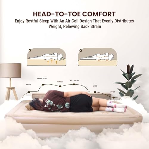 Image of Double Bed Air Mattress with Built in Electric Pump Queen Size Inflatable Sleeping Bed Waterproof Flocked Surface Foldable Air Bed with Pillow Carry Bag for Home Travel Camping Guest Use