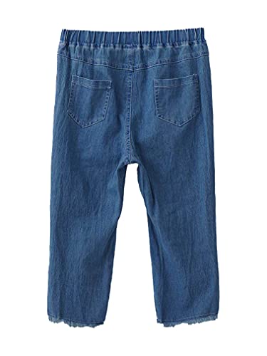 FEESHOW Kids Girls Elastic Waistband Ripped Holes Stretch Denim Jeans High Waist Cropped Trousers4