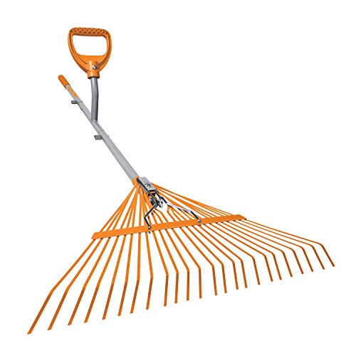 ERGIE SYSTEMS ERG-LFRK24 ErgieShovel Strain Reducing 54-Inch Shaft, 24 Steel Teeth Leaf Rake, Gray/Orange