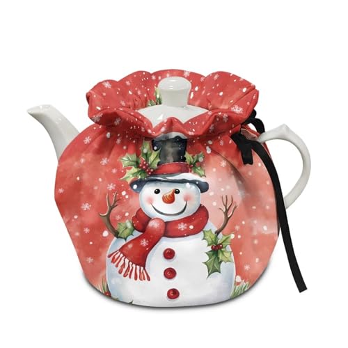 Image of Christmas Snowmen Snowflake Teapot Cozies Breakfast Warmer Portable Easy to Clean Fabric Tea Pot Cover Insulation and Keep Warm for Home Kitchen Table St. Parik's Day Decor