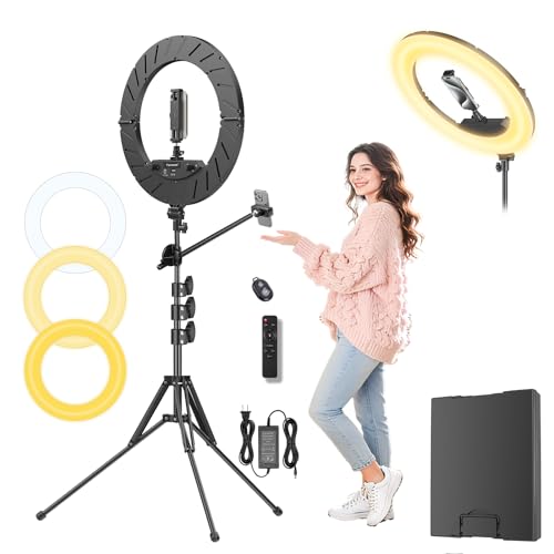 Image of Ring Light 18 inch with Stand, 55w 6700K LED Light,63 inch Tripod,Multi-Angle Adjustable Phone Stand, for iPhone and Android Phones, CRI95, Suitable for YouTube, TikTok, Selfies (Black, 18 inch)