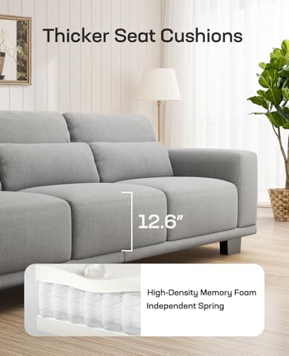 Marsail 89 Inch Sofa, 3-Seater Modern Comfy Couch with Deep Seats, Upholstered Linen Couches for Living Room, Bedroom, Office,Apartment, Grey - Image 4