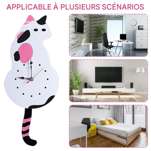 Horloge murale chat silencieuse avec sa queue qui oscille pour décorer le salon