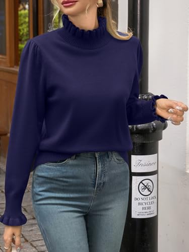 Image of Womens Ruffle Mock Neck Sweater Puff Long Sleeve Fall Trendy Pullover Tops