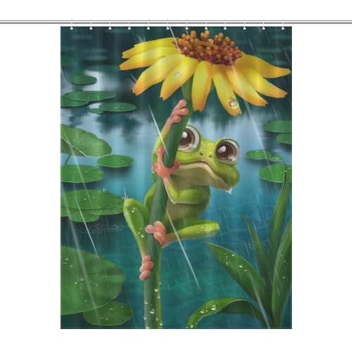 Rideau de douche grenouille imperméable en polyester lavable 140x183cm avec 12 crochets
