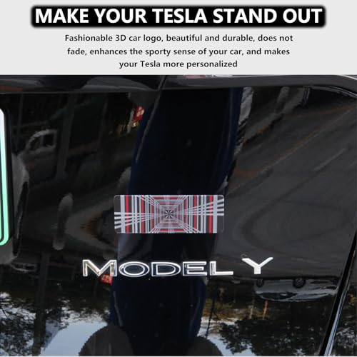Image of Fit for Dual Motor Badge Emblem Sticker Plaid Decor Compatible for Model 3 Y X S Accessories (Plaid-a)