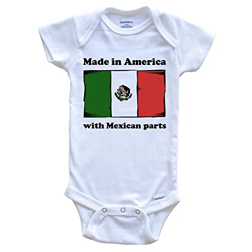Image of Really Awesome Shirts Made In America With Mexican Parts Funny Mexico Flag One Piece Baby Bodysuit