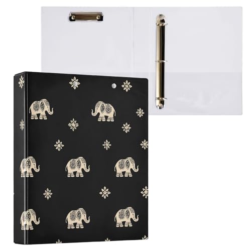 Image of Indian Elephant Black 3 Ring Binder with 2 Interior Pockets 1.5 inch Binders 3 Ring Heavy Duty Fit 8.5 inch x 11 inch Letter Size for Office School, 2 Pack