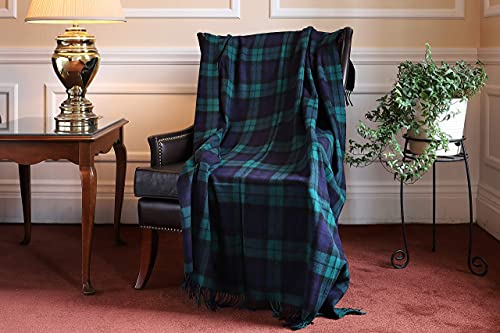 Soft 100% Irish Lambswool Throw Toss Blanket, Imported From Ireland, Traditional Celtic Tartan Plaid, Warm Heirloom Quality, Blackwatch #TOP6