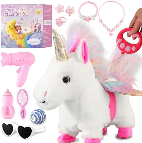 White Unicorn Toys for Girls Toy Set Singing Walking Electronic P...
