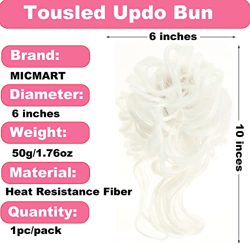 Micmart Synthetic Hairpieces Long Curly Hair Bun Scrunchies Natural Hair Extensions With Elastic Rubber Band Chignon Ponytail Donut For Women Girls Wavy Fluffy Tousled Updo Hair Pieces (Tousled Updo Bun, White) #TOP2
