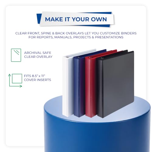 Image of Samsill Durable 1 inch 3 Ring Binder, D Ring Binder, Customizable Clear View Cover, Basic Assortment, 4 Pack